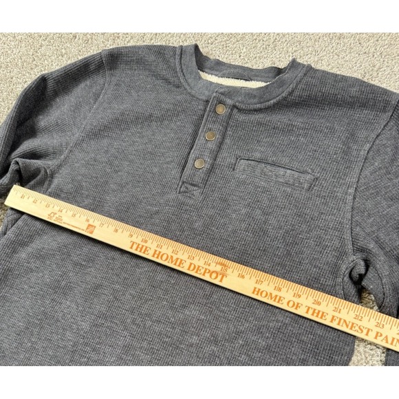 LL Bean Sherpa Lined Waffle Henley Sweater Pullover Quarter Snap Gray Mens Large - Picture 9 of 9